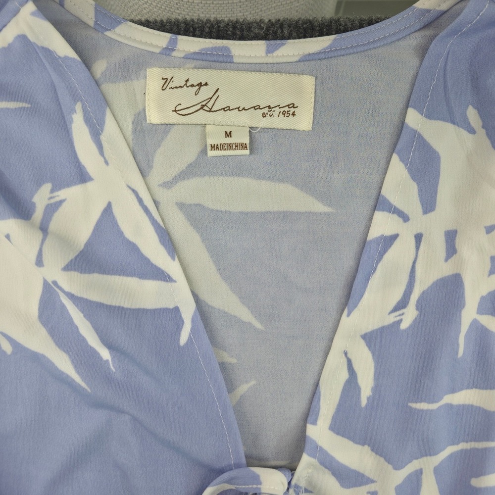 "Vintage Havana" Romper Womens Size‎ M Blue White Palm Print Bell Sleeve